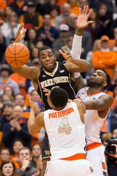 Patterson and Christmas trap a WFU ball-handler.