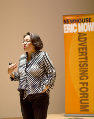 Irene Chang Britt, the president of Pepperidge Farm, spoke to students in the Joyce Hergenhan Auditorium on Tuesday night. 