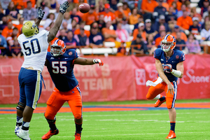 Rob Trudo (55) started at center the first two games of the season, but got hurt in Week 2. After missing Week 3 to injury, he started at right guard against LSU.