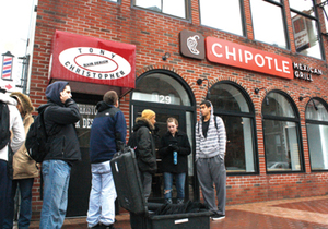 At about 10:30 p.m. on Sunday, Chipotle Mexican Grill on Marshall Street experienced a sewage problem that caused the drains to clog, flooding the store.