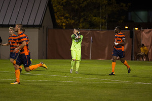 Syracuse goalkeeper Hendrik Hilpert, pictured here from Syracuse's Oct. 20 loss to Clemson, saved a career-high nine shots to preserve his team's shot at tying the top-ranked team in the nation. 