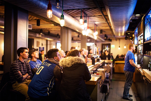 Duke fans piled into the Devil's Krafthouse in the basement of the Duke Center to watch the Blue Devil's Sweet 16 matchup with Syracuse. 