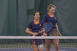 Gabriela Knutson and Miranda Ramirez won at first doubles to win the doubles point on the way to SU's shutout win.