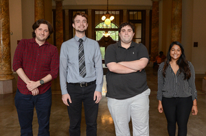 From left to right: Graduate Student Organization president Jack Wilson, vice president of internal affairs Nick Mason, comptroller Joshua Fenton and vice president of external affairs Sweta Roy.