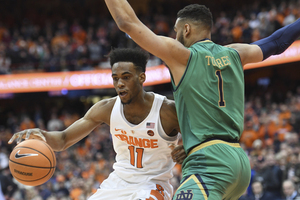 Oshae Brissett handles the ball against Notre Dame last year. 