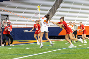 Emma Tyrrell (pictured, No. 24), Hallie Simkins, Bianca Chevarie, Savannah Sweitzer, Delaney Sweitzer and Kate Mashewske are set to return to SU in 2024.