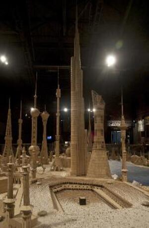  Toothpick City II is on display at the MOST as part of a traveling exhibit. The city features model temples and towers, including Burji Dubai, the tallest building in the world.