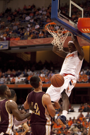 C.J. Fair dunks the ball during SU's 96-60 exhibition win over Kutztown Tuesday.