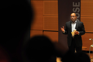 Mike Tirico, 2010 Sportscaster of the Year, spoke Thursday in the Joyce Hergenhan Auditorium about his broadcasting experiences.