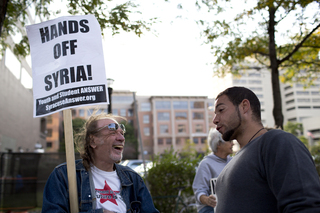 Supporters talked before the rally.