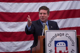 Tom Dadey Jr., Onondaga County Republican Committee chairman, addresses supporters at the beginning of Tuesday night's election event. 