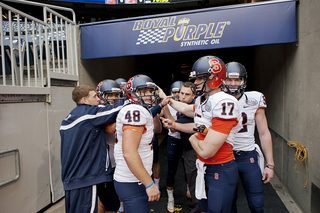 Syracuse's special teams unit prepares to take the field for warm-ups.