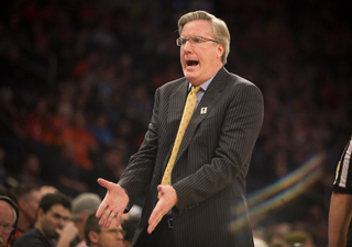 Iowa head coach Fran McCaffery pleads his case during the first frame. 