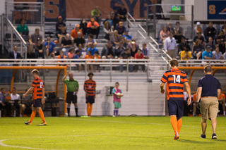 Stangeland (14) makes a slow walk to the sideline. 