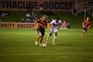 Norheim pushes the ball upfield.