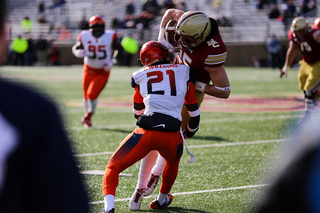 Trill Williams makes a tackle on a BC runner.