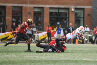 Syracuse struggled to establish the run against Maryland, totaling only 70 yards on 29 attempts.