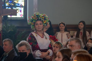 Dressed in traditional garments, members of the Syracuse community gather to show support, pray and stand in solidarity with Ukraine.  